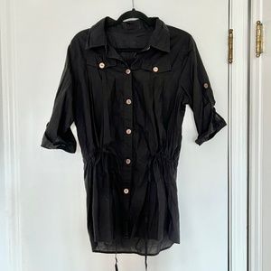 Vintage Button Down Black Safari Black Dress Waist Tie shirt